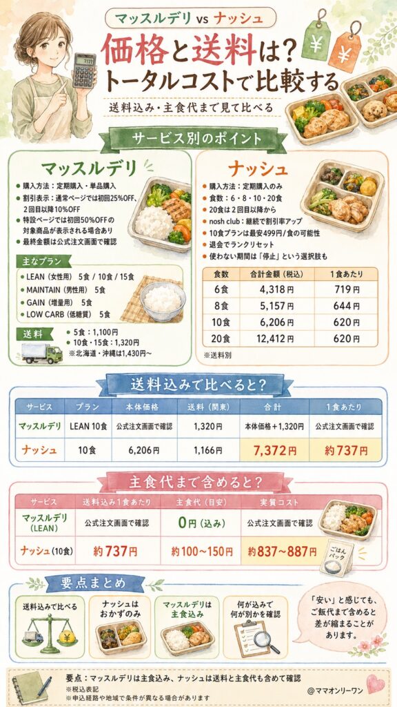 マッスルデリとナッシュ 価格と送料は?トータルコストで比較する
