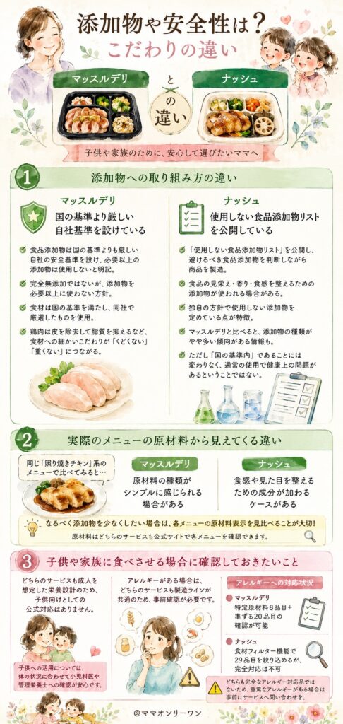 マッスルデリとナッシュ 添加物や安全性は?こだわりの違い