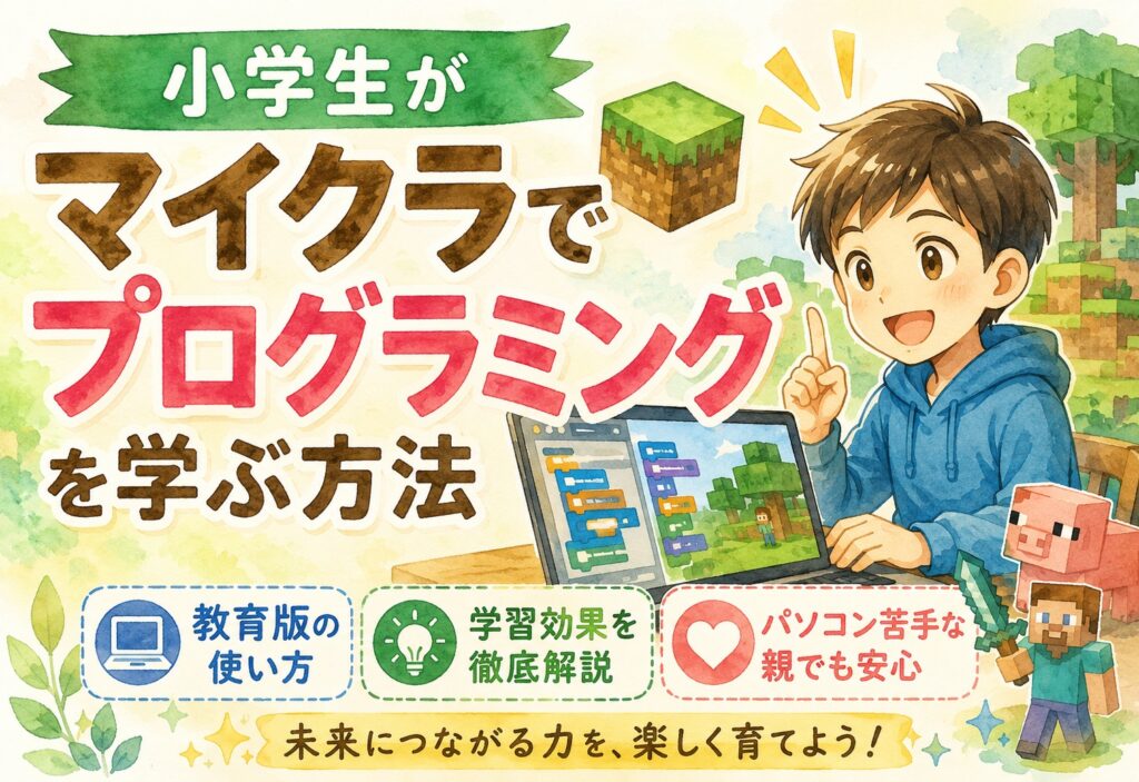 小学生がマイクラでプログラミングを学ぶ方法【教育版の使い方と学習効果を徹底解説】パソコン苦手な親でも安心