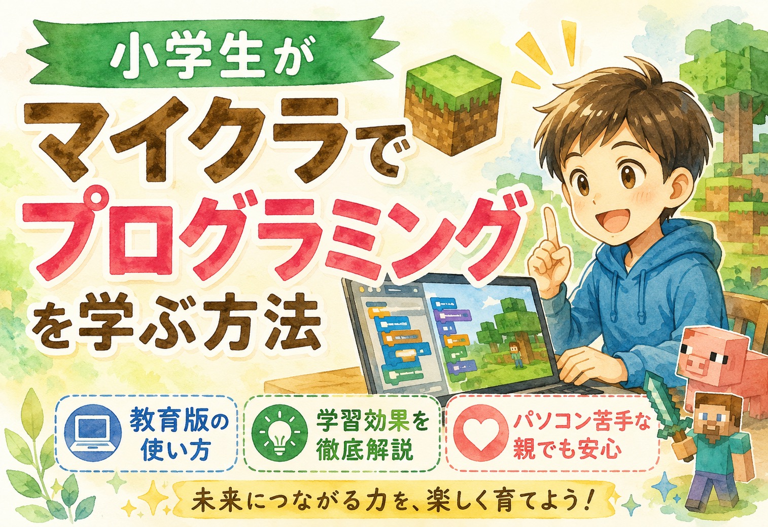 小学生がマイクラでプログラミングを学ぶ方法【教育版の使い方と学習効果を徹底解説】パソコン苦手な親でも安心