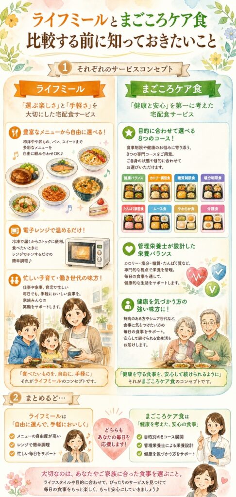 ライフミールとまごころケア食|比較する前に読んでほしいこと
