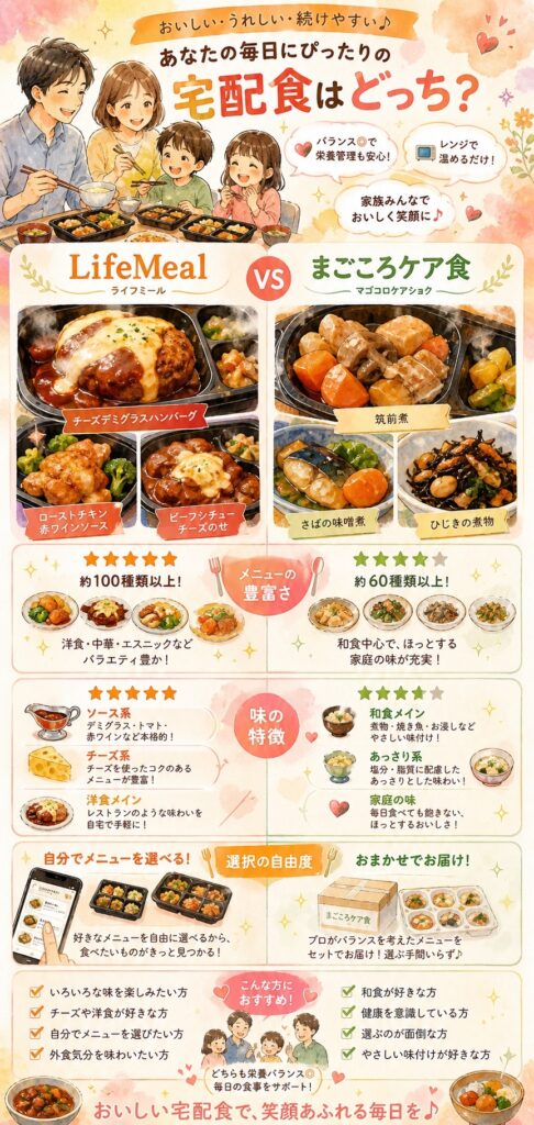 ライフミールとまごころケア食 味とメニューの豊かさを比較|毎日食べ続けられるかどうかが大事