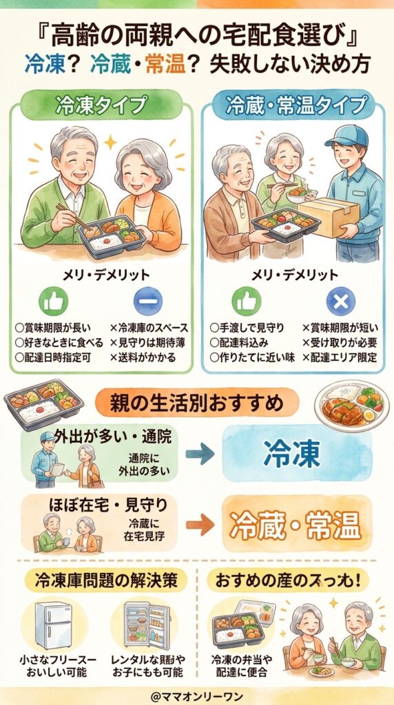 冷凍タイプと冷蔵・常温タイプ、どちらが60代、70代の親に向くか