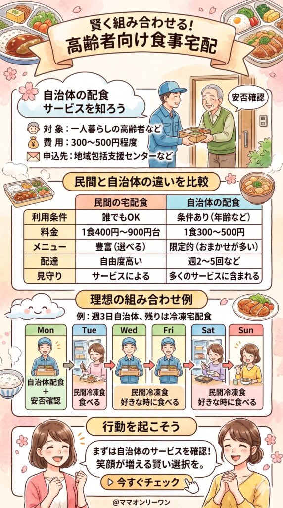 自治体の配食サービスと民間宅配食サービスを組み合わせる方法