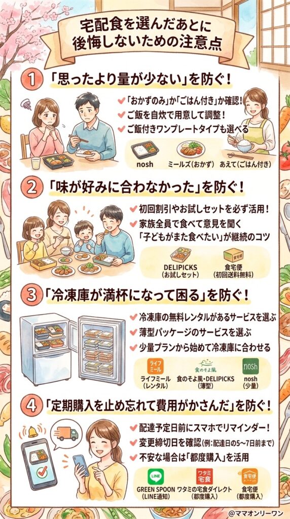 宅配食を選んだあとに後悔しないための注意点