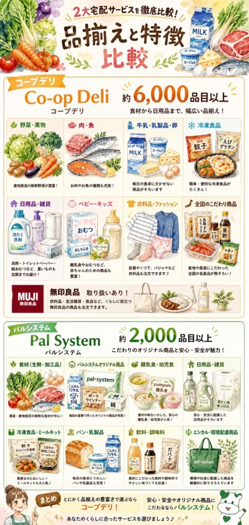 コープデリとパルシステム 品揃えの広さと商品の性格を比べる