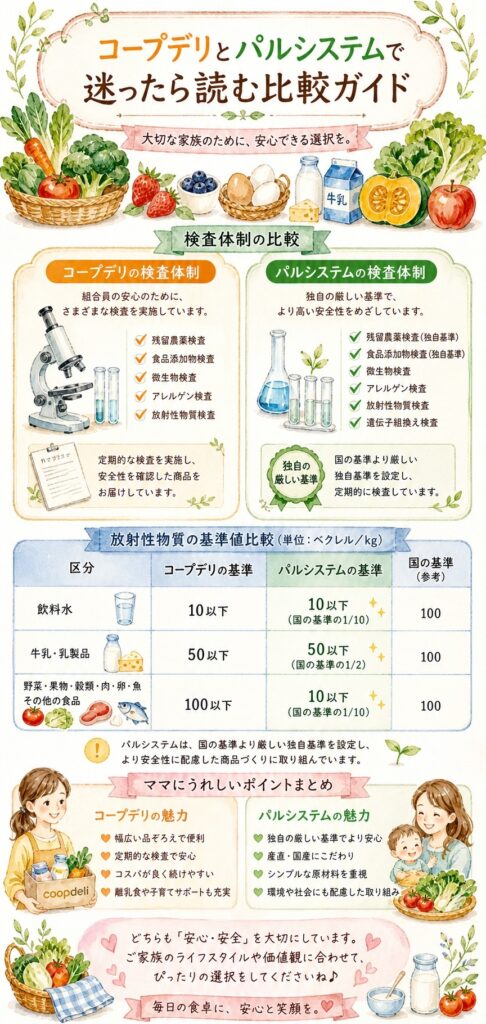 コープデリとパルシステム 食材の安全基準と品質へのこだわりを比べる