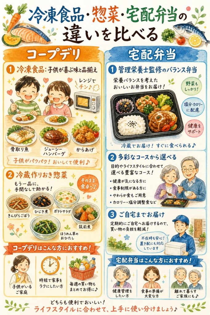 コープデリとパルシステム 冷凍食品・惣菜・宅配弁当の違いを比べる