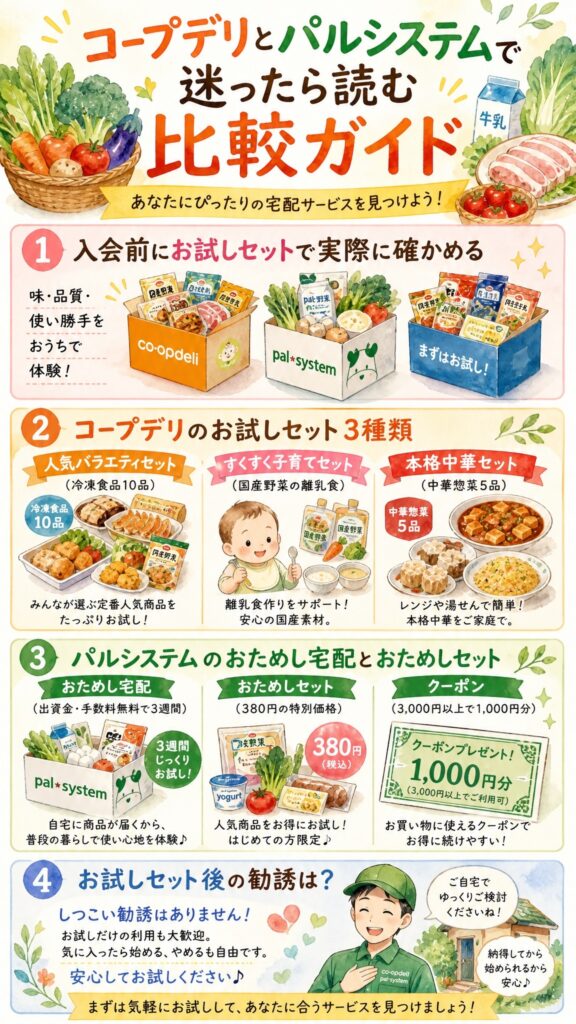 コープデリとパルシステム 入会前にお試しセットで実際に確かめる