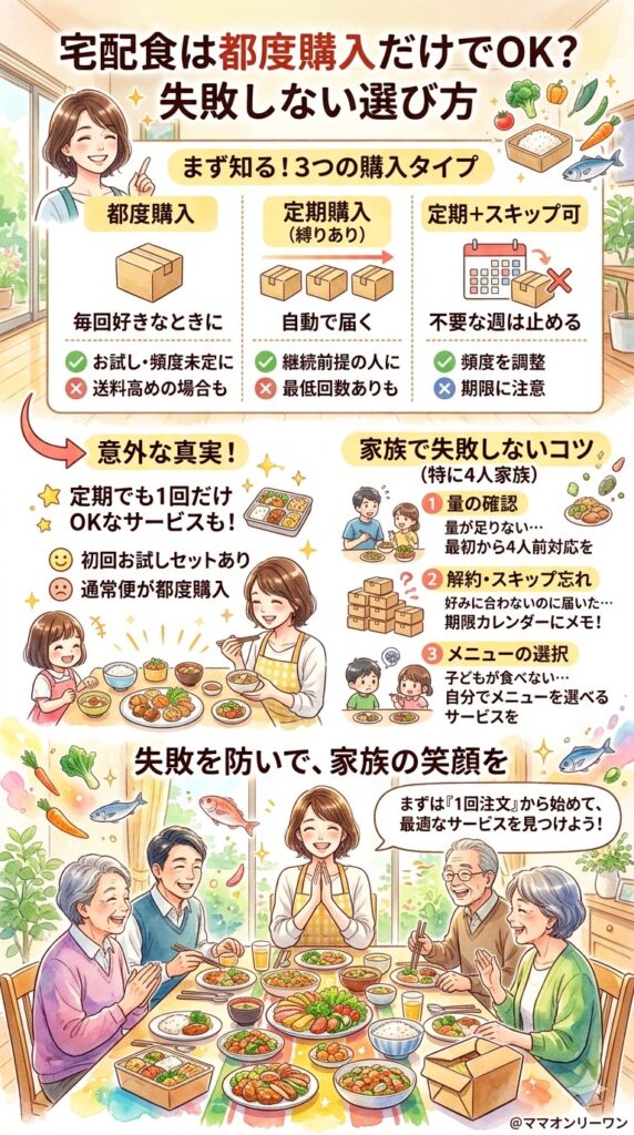 宅配食は都度購入できる？まず「購入タイプ」を知っておこう