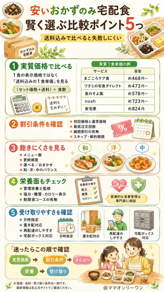 安いおかずのみ宅配食を選ぶ、本当に使える比較ポイント