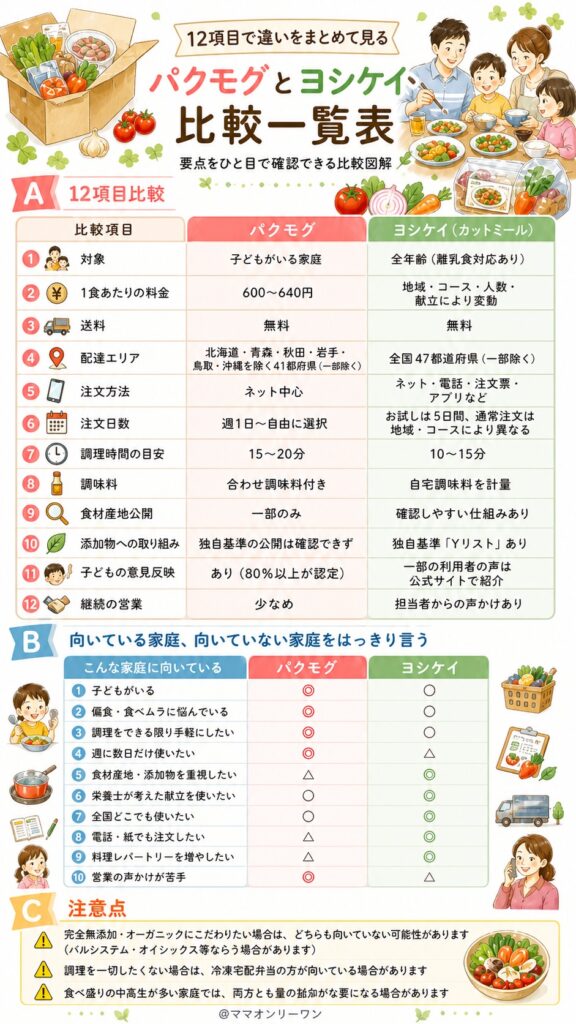 パクモグとヨシケイ 12項目で違いをまとめて見る