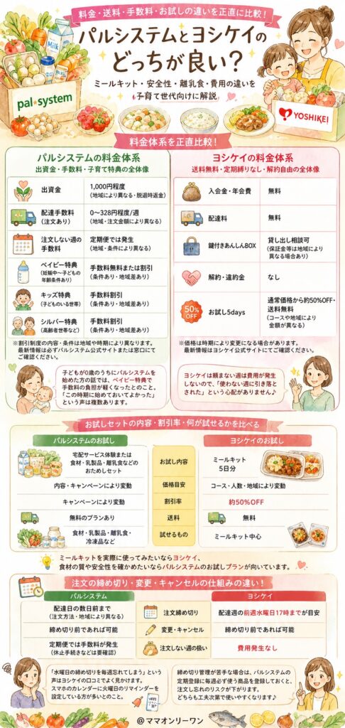 パルシステムとヨシケイ 料金・送料・手数料・お試しの違いを正直に比較する