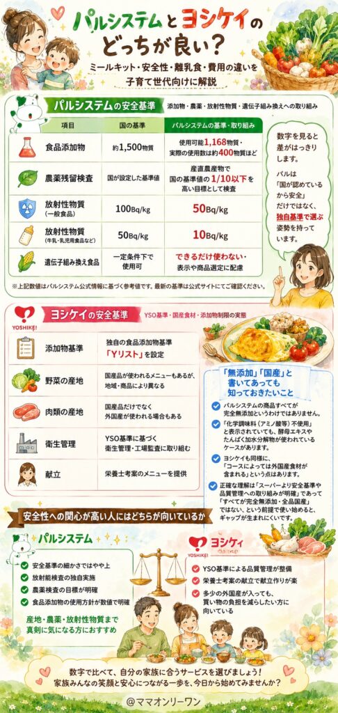 パルシステムとヨシケイ 食材の安全性を子どもを持つ親目線で比較する