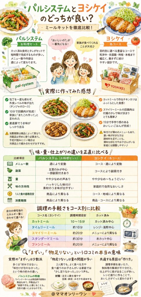 パルシステムとヨシケイ ミールキットの味・量・調理のしやすさを徹底比較する