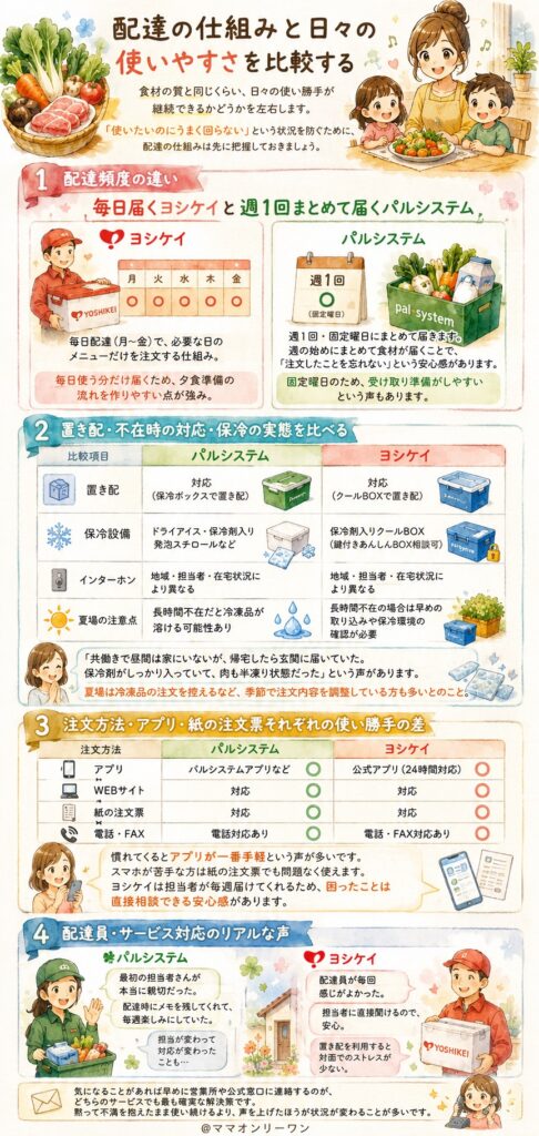 パルシステムとヨシケイ 配達の仕組みと日々の使いやすさを比較する