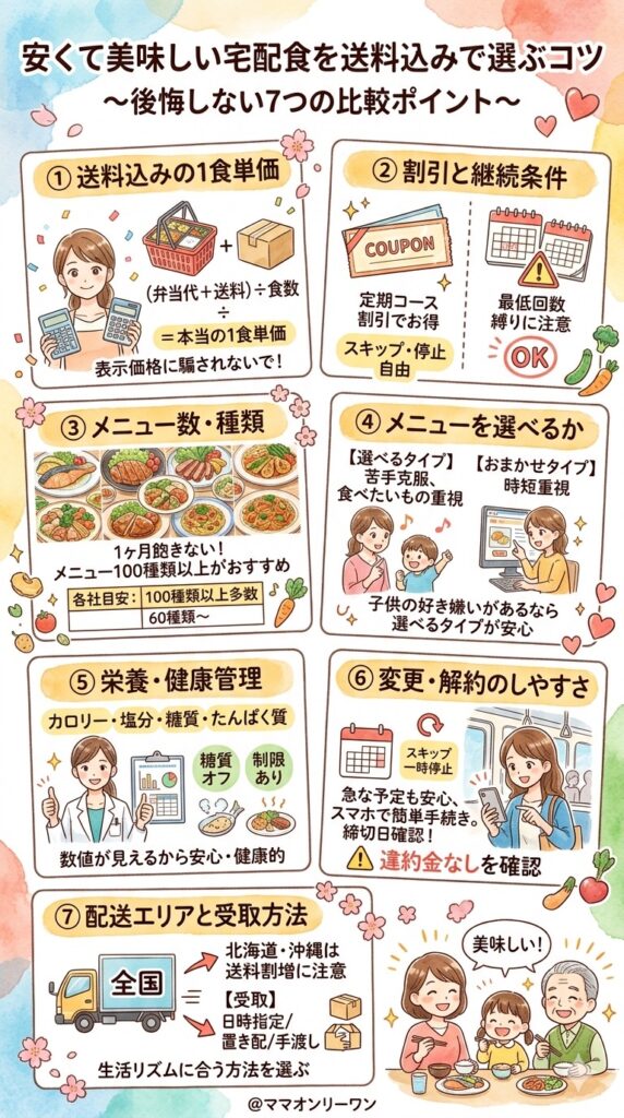 安くて美味しい宅配食を選ぶ比較ポイント7つ