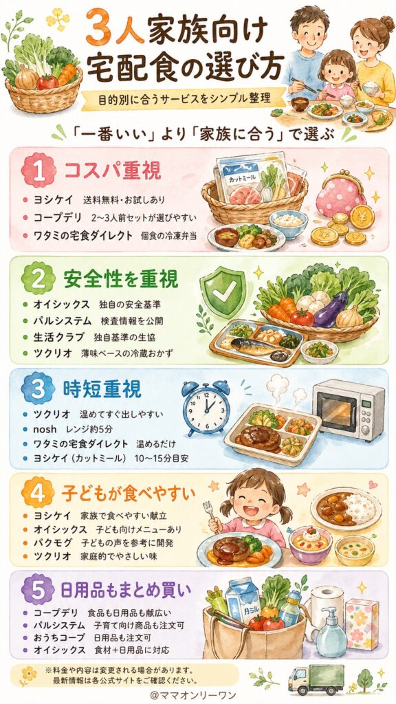 3人家族が選びやすいサービスを目的別に整理する