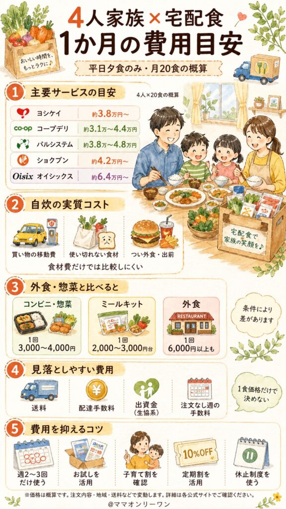 4人家族で宅配食を使うと、1か月の費用はどうなるのか