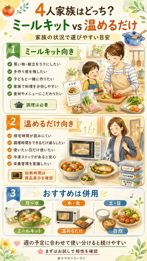 4人家族向けに「ミールキット」と「温めるだけタイプ」どちらを選ぶか