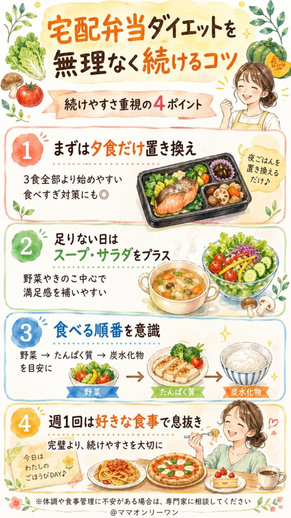 宅配弁当ダイエットを無理なく続けるコツ