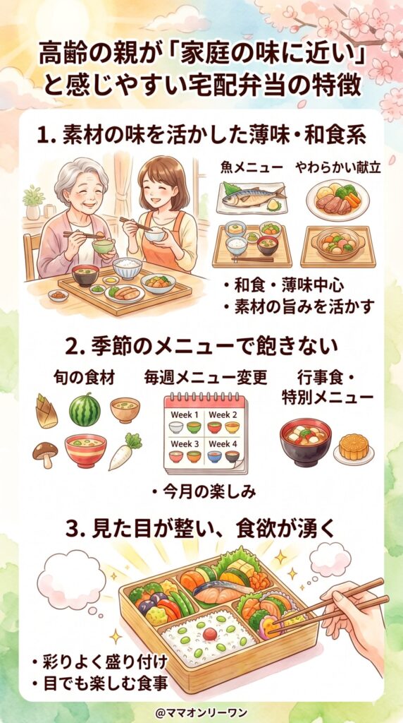 高齢の親が「家庭の味に近い」と感じやすい宅配弁当の特徴