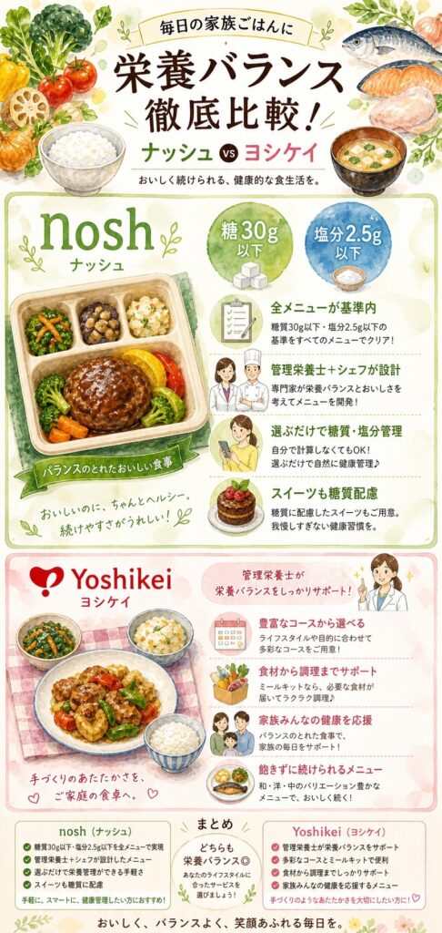 ナッシュとヨシケイ 栄養バランスを比べる:子どもに毎日食べさせていいか