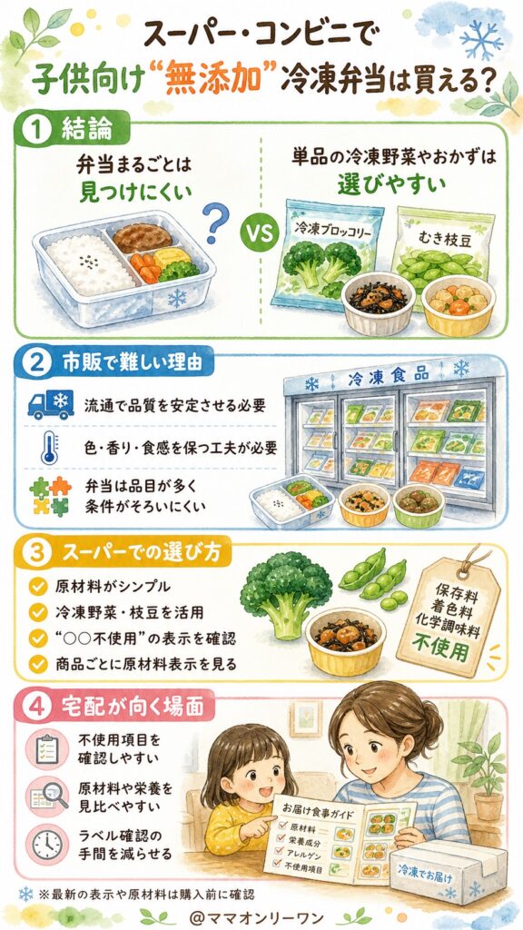 スーパーやコンビニで子供向け無添加の冷凍弁当は買えるのか