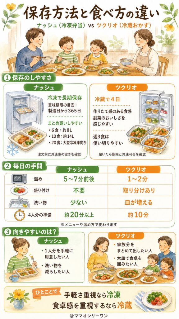 ナッシュとツクリオ 保存方法と食べ方：毎日の使い勝手はこう変わる