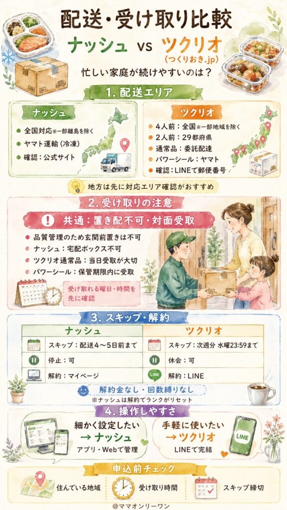 ナッシュとツクリオ 配送と受け取り：忙しい毎日に無理なく続けられるか