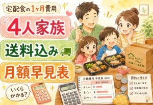 宅配食は1ヶ月いくらかかる？4人家族の費用を送料込みで徹底計算｜月額早見表と節約の考え方