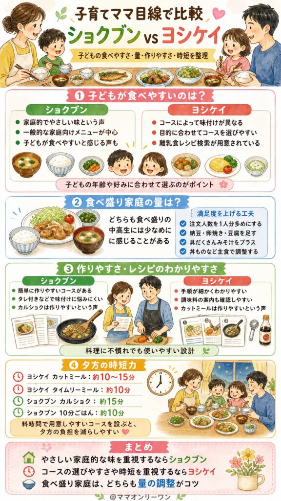 ショクブンとヨシケイ 子育て中のママ目線で比較する