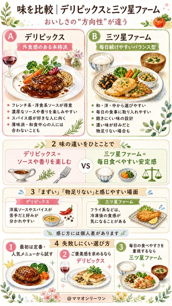 デリピックスと三ツ星ファーム 【味を比較】おいしさの「方向性」がまるで違う
