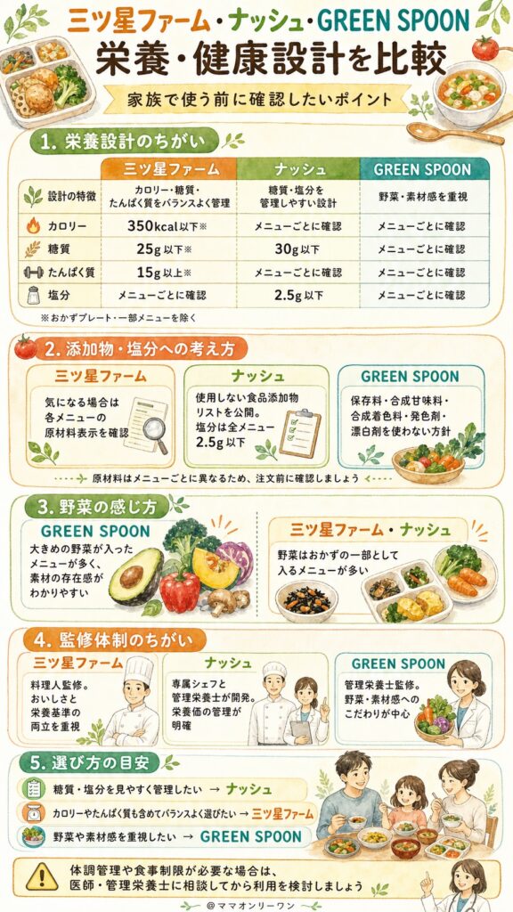 三ツ星ファーム・ナッシュ・GREEN SPOON 【栄養・健康設計比較】子供や家族に食べさせる前に確認しておきたいこと