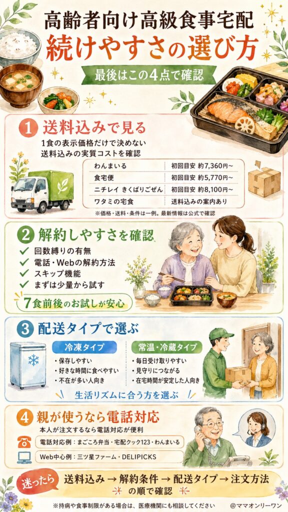 高齢者向け高級食事宅配の選び方｜最後に「続けやすさ」で絞る