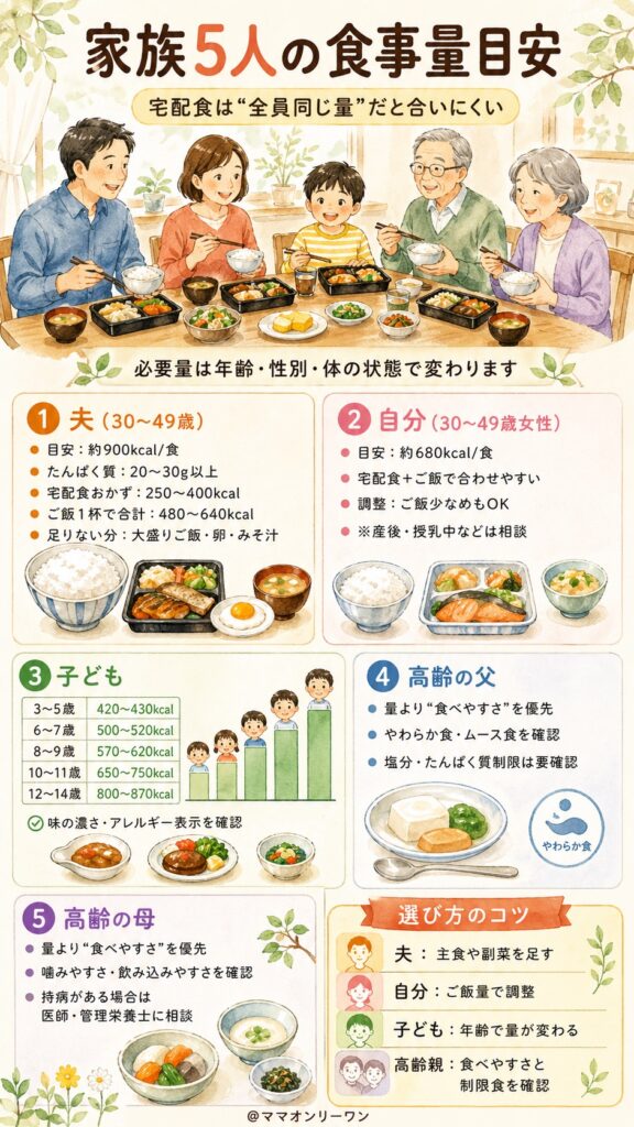 人によって必要な量はこんなに違う——家族5人それぞれの目安