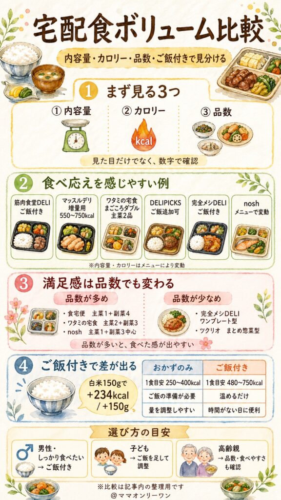 宅配食サービスのボリュームを数字で比較——1食あたりの内容量・カロリー一覧