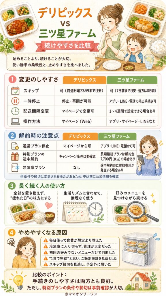 デリピックスと三ツ星ファーム 【続けやすさを比較】始めることより続けることが難しい