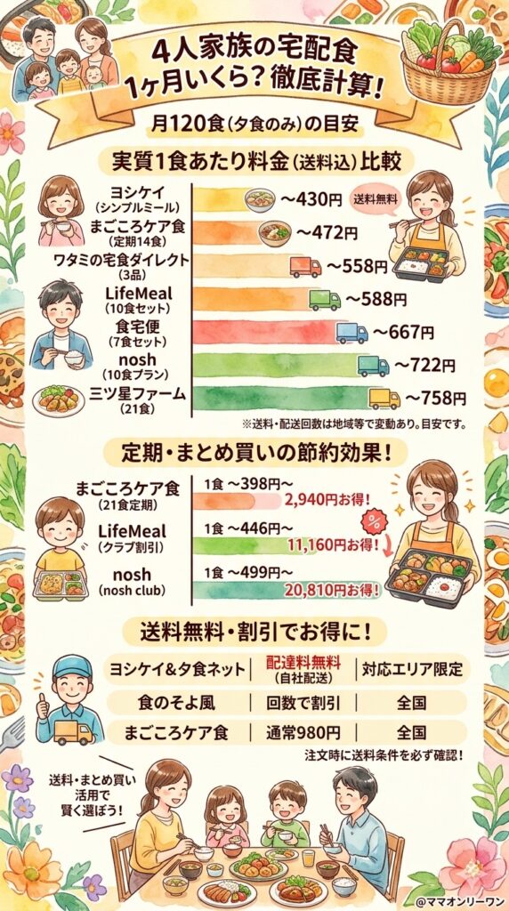 【比較表あり】4人家族向け宅配食サービスの料金一覧