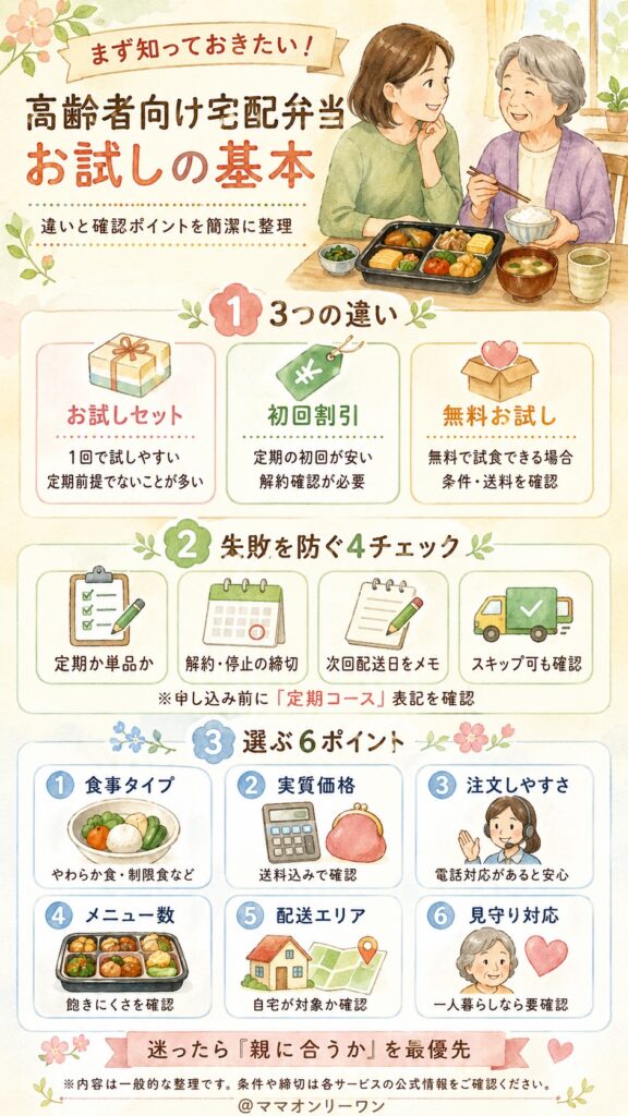 まず知っておきたい!高齢者向け宅配弁当「お試し」の基本