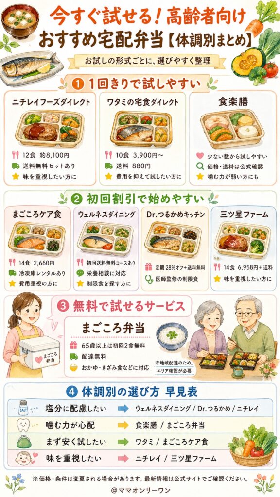 今すぐ試せる!高齢者向けおすすめ宅配弁当【体調別まとめ】