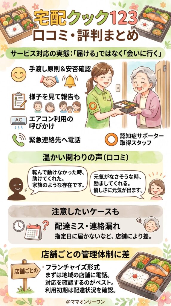 宅配クック123　配達員・サービス対応への口コミ、安否確認の実態