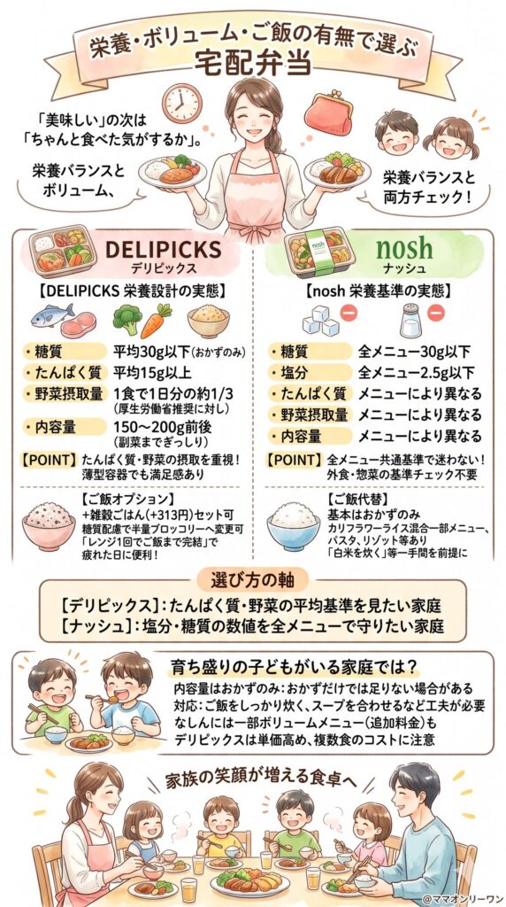 デリピックスとナッシュ 栄養・ボリューム・ご飯の有無