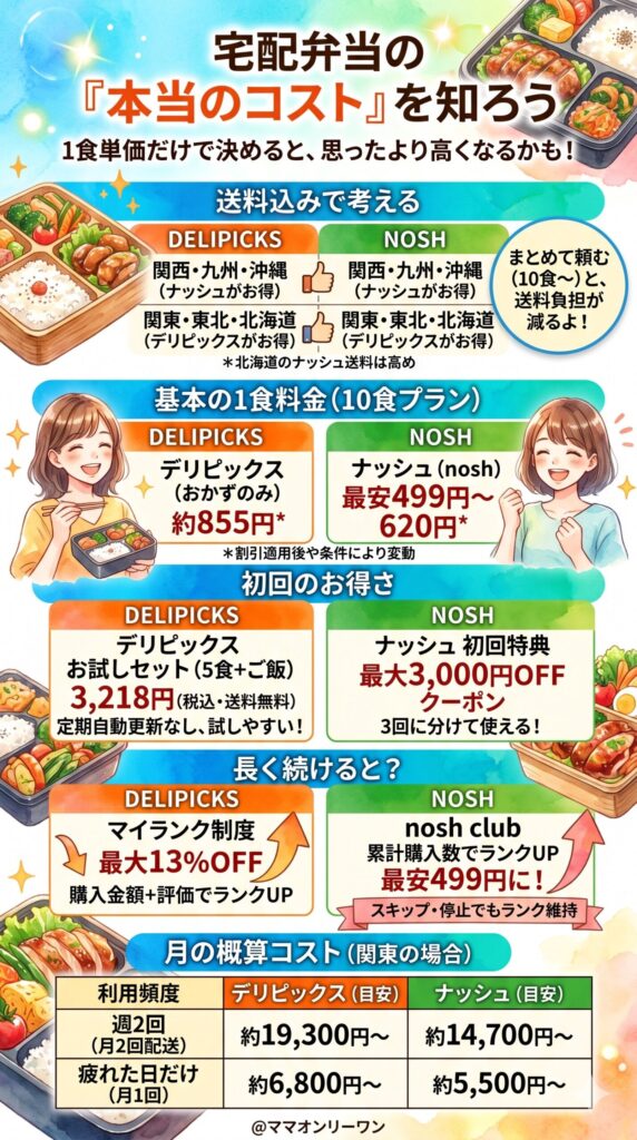 デリピックスとナッシュ 料金・送料の実態(送料込みで正直に計算)