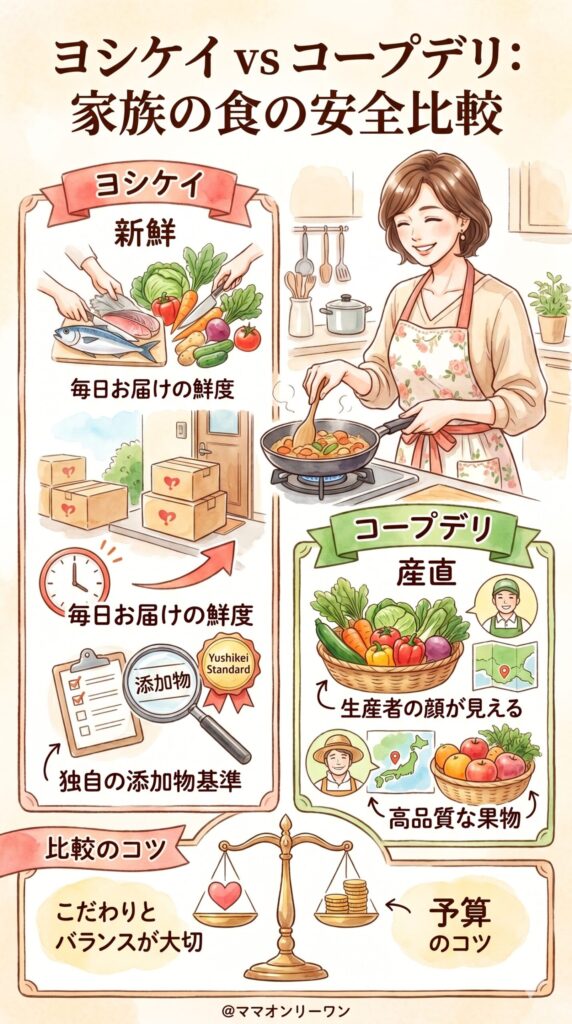 ヨシケイとコープデリ安全性・食材へのこだわりを比べてみた：家族に食べさせて大丈夫か