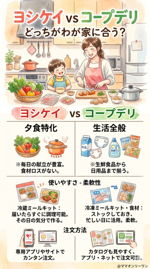 ヨシケイとコープデリ品揃えと注文の自由度を比べてみた：生活全体をカバーできるか