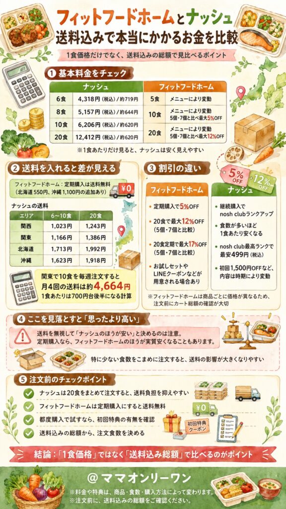フィットフードホームとナッシュ 送料込みで「本当にかかるお金」をしっかりと計算する