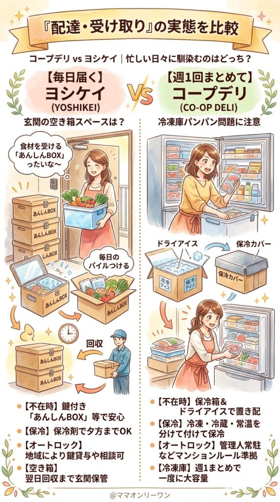 ヨシケイとコープデリ 配達・受け取りの実態を比べてみた：忙しい日常に本当に馴染むか