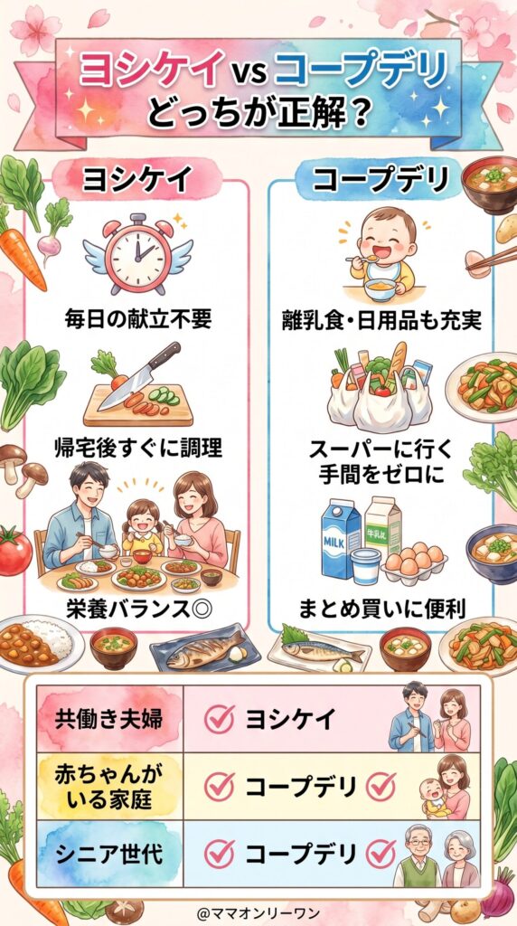 ヨシケイとコープデリ どちらが自分に合うか：ライフスタイルと家族構成で判断する