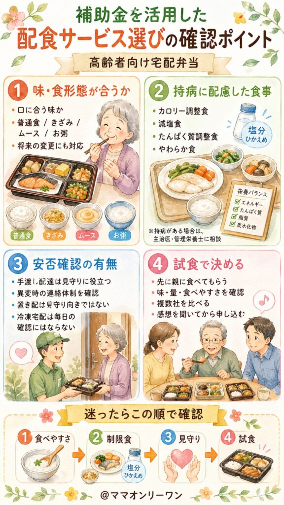 補助金を活用しながら配食サービスを選ぶときの確認ポイント